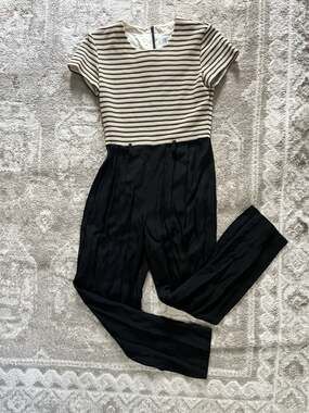 D.J. Summers Vintage Striped Short Sleeve Jumpsuit Black and Cream Size 6P